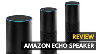 A hands on review of the Amazon Echo wireless speaker.|Amazon's Echo speaker.|Amazon Echo Mics
