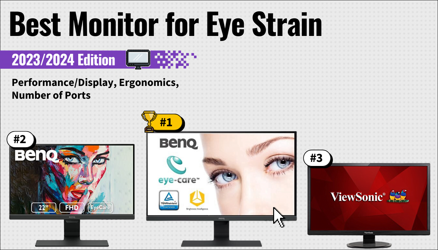best monitor eye strain featured image that shows the top three best computer monitor models