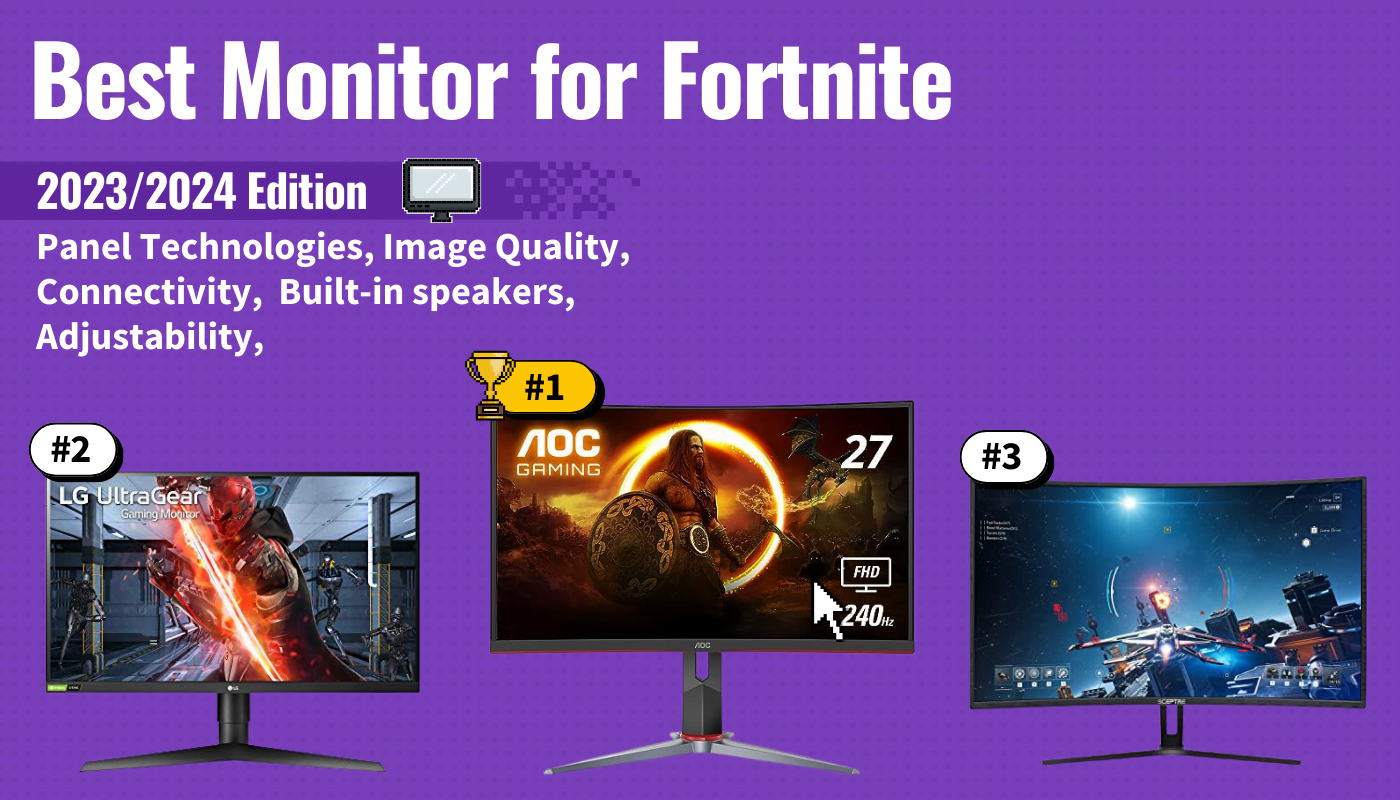 best monitor for fortnite featured image that shows the top three best computer monitor models