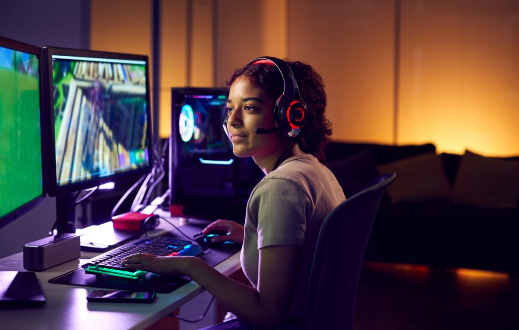 girl with gaming headset
