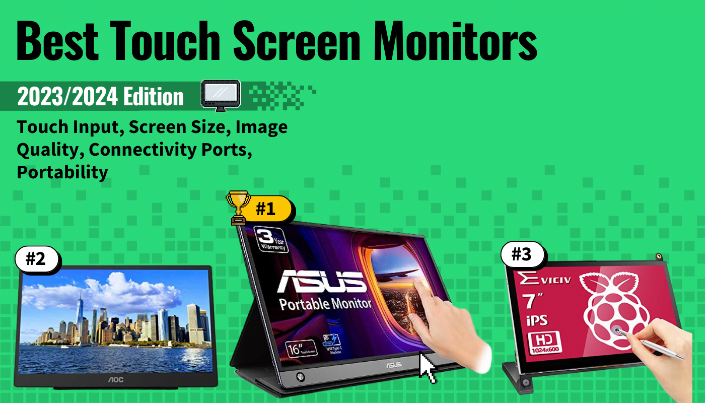 best touch screen monitor featured image that shows the top three best computer monitor models