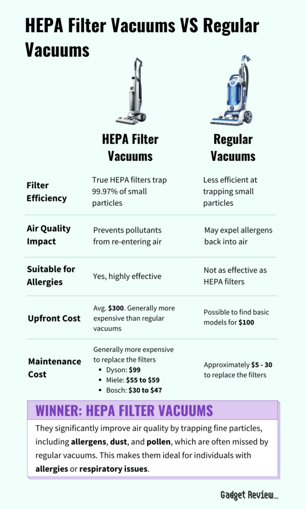 hepa filter vacuums vs regular vacuums table