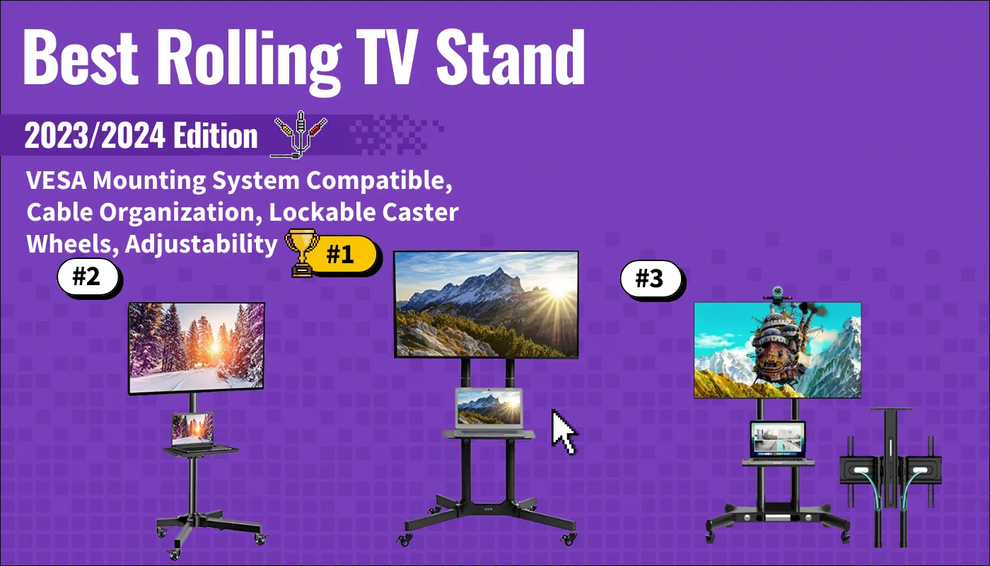 best rolling tv stand featured image that shows the top three best tv accessorie models