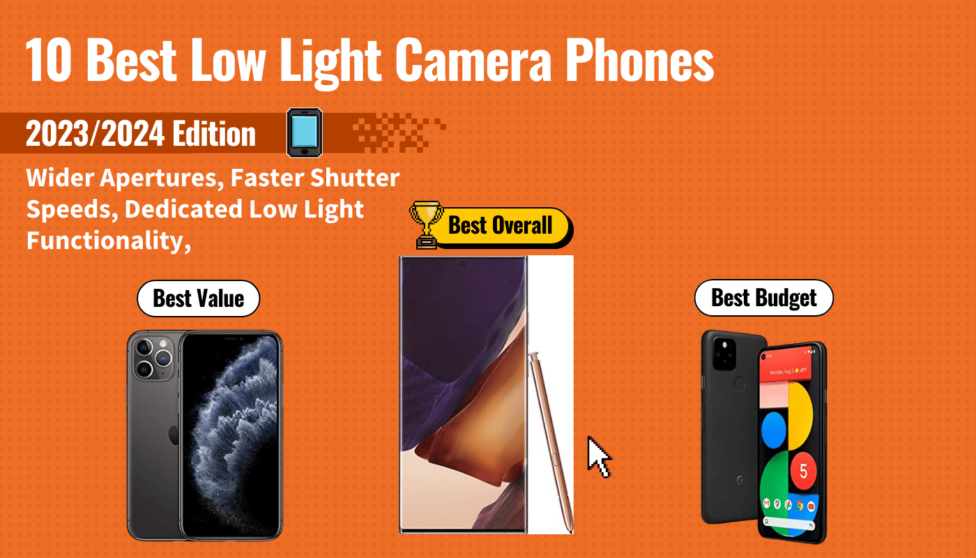 best low light camera phones featured image that shows the top three best smartphone models