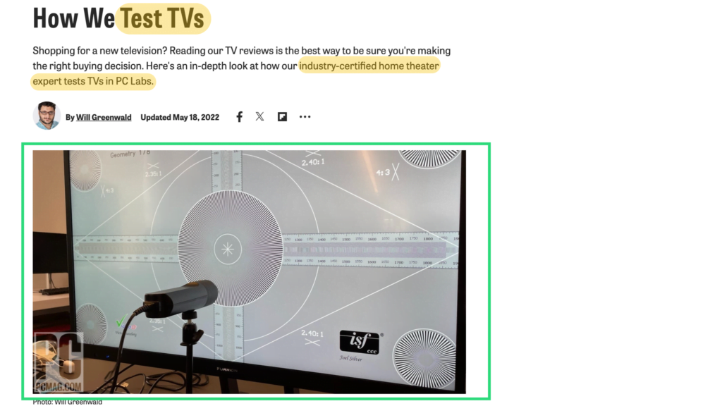 pcmag testing methodology with image of tv and testing equipment