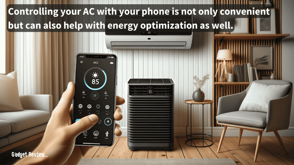 Phone with the app screen for controlling AC.