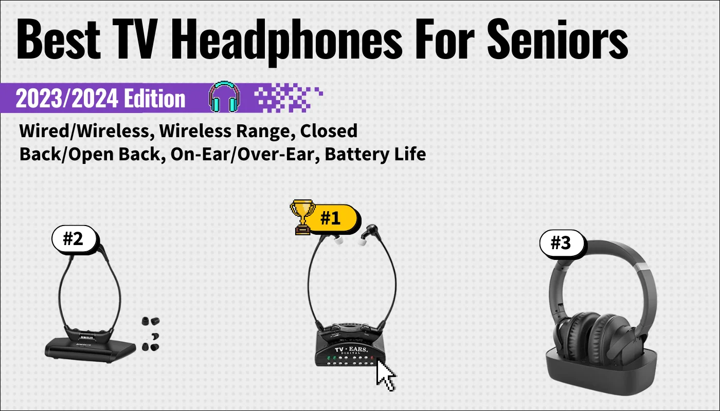 best tv headphones for seniors featured image that shows the top three best headphone models