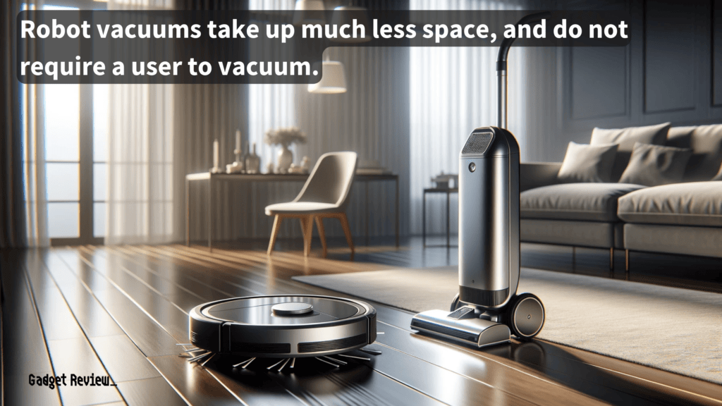 robot vacuum next to a standard push vacuum