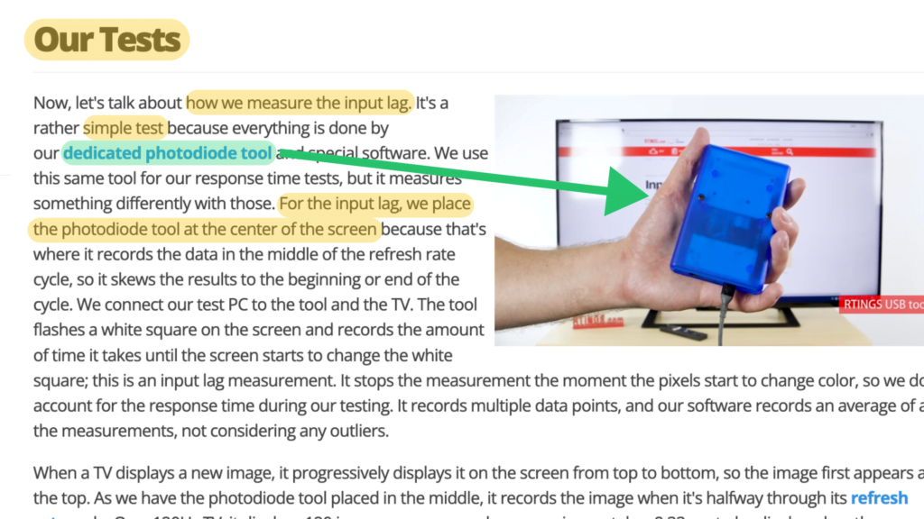 rtings how they test input lag screenshot