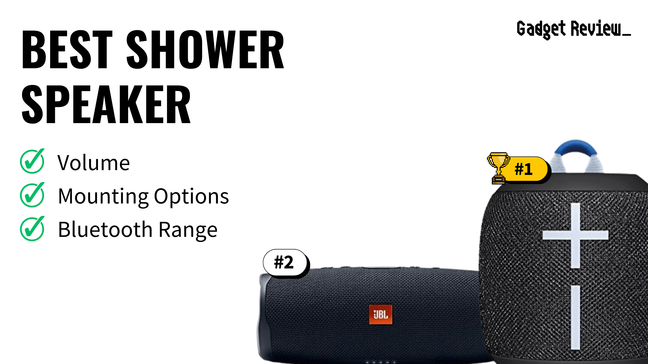 best shower speaker featured image that shows the top three best bluetooth speaker models