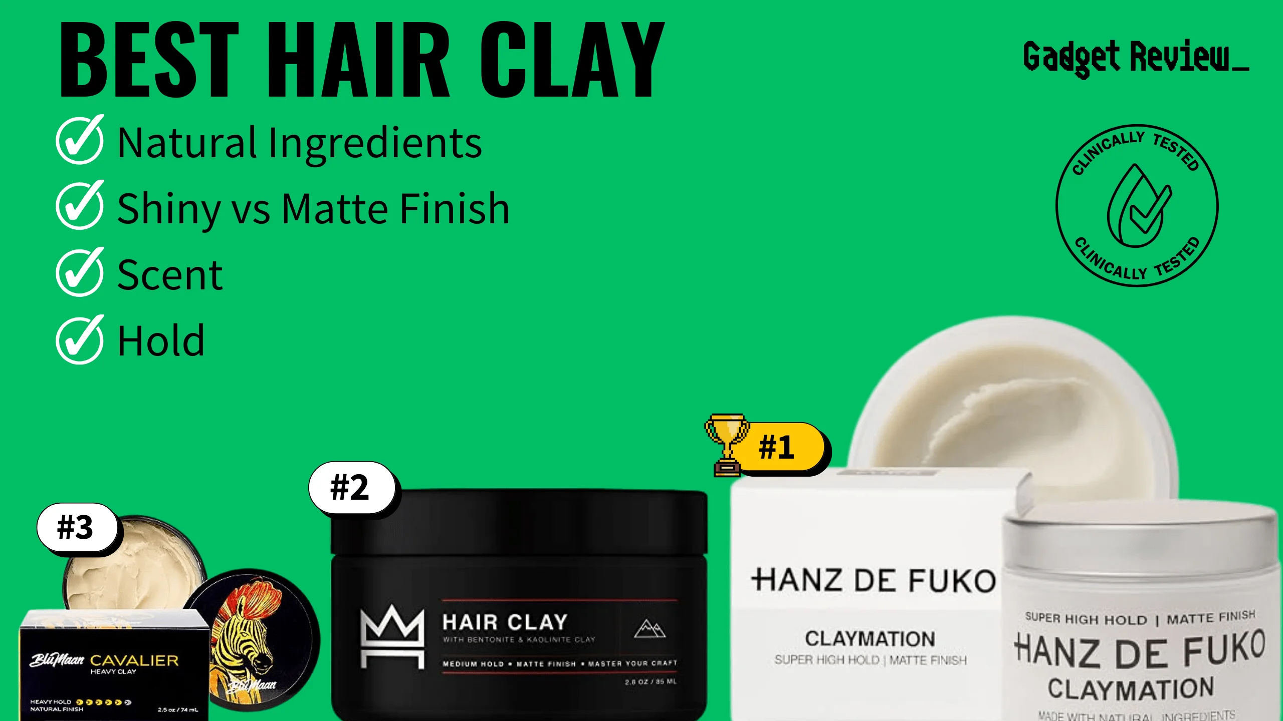 best hair clay featured image that shows the top three best bathroom essential models