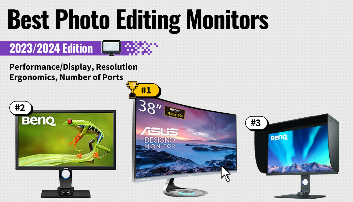 best photo editing monitor featured image that shows the top three best computer monitor models