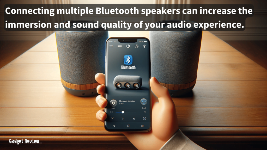 smartphone on bluetooth settings screen with two bluetooth speakers