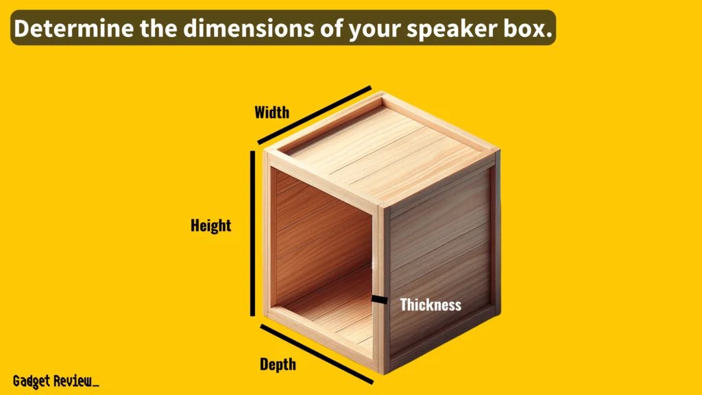speaker box with dimensions labelled