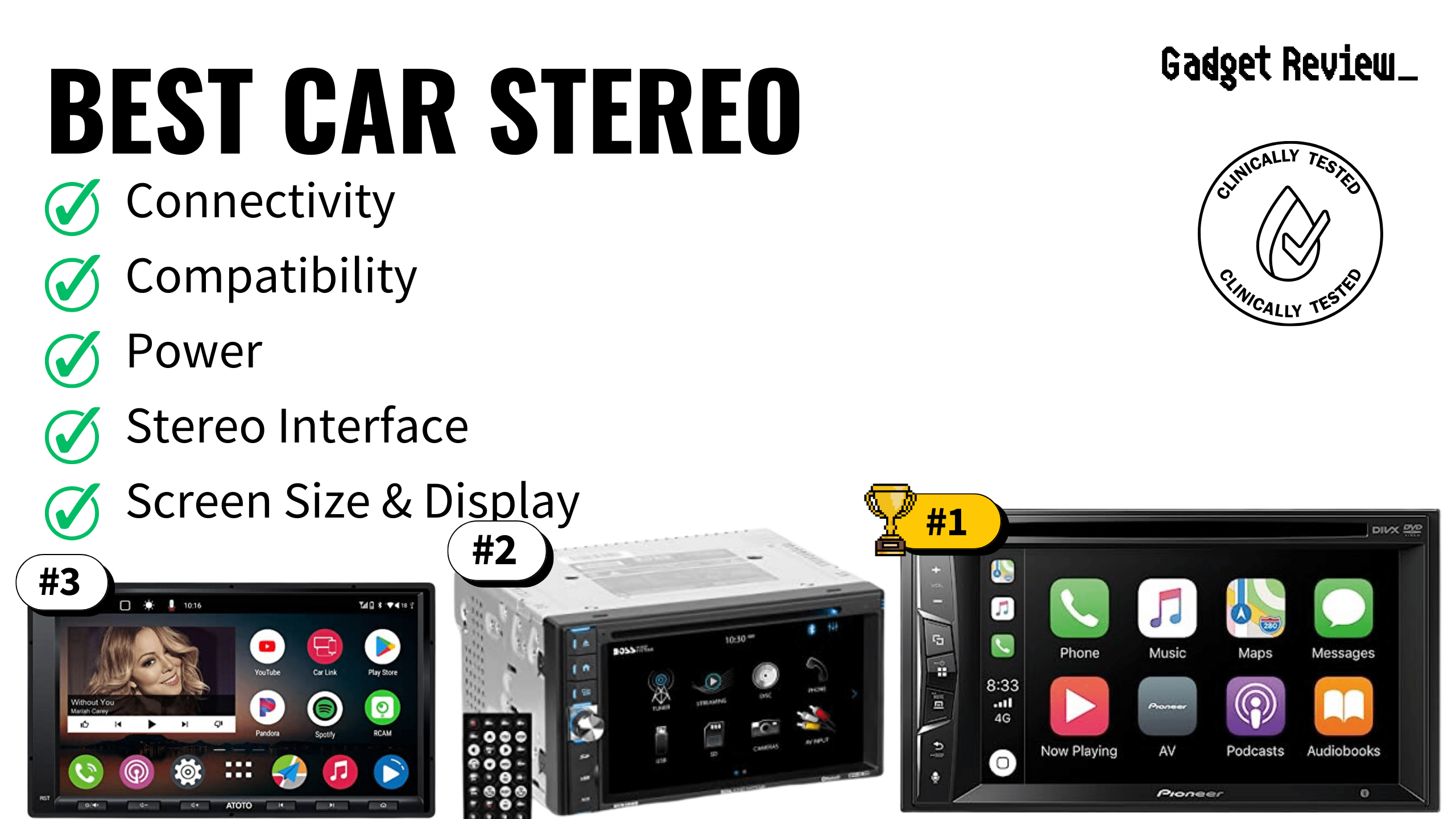 best car stereo featured image that shows the top three best car accessorie models