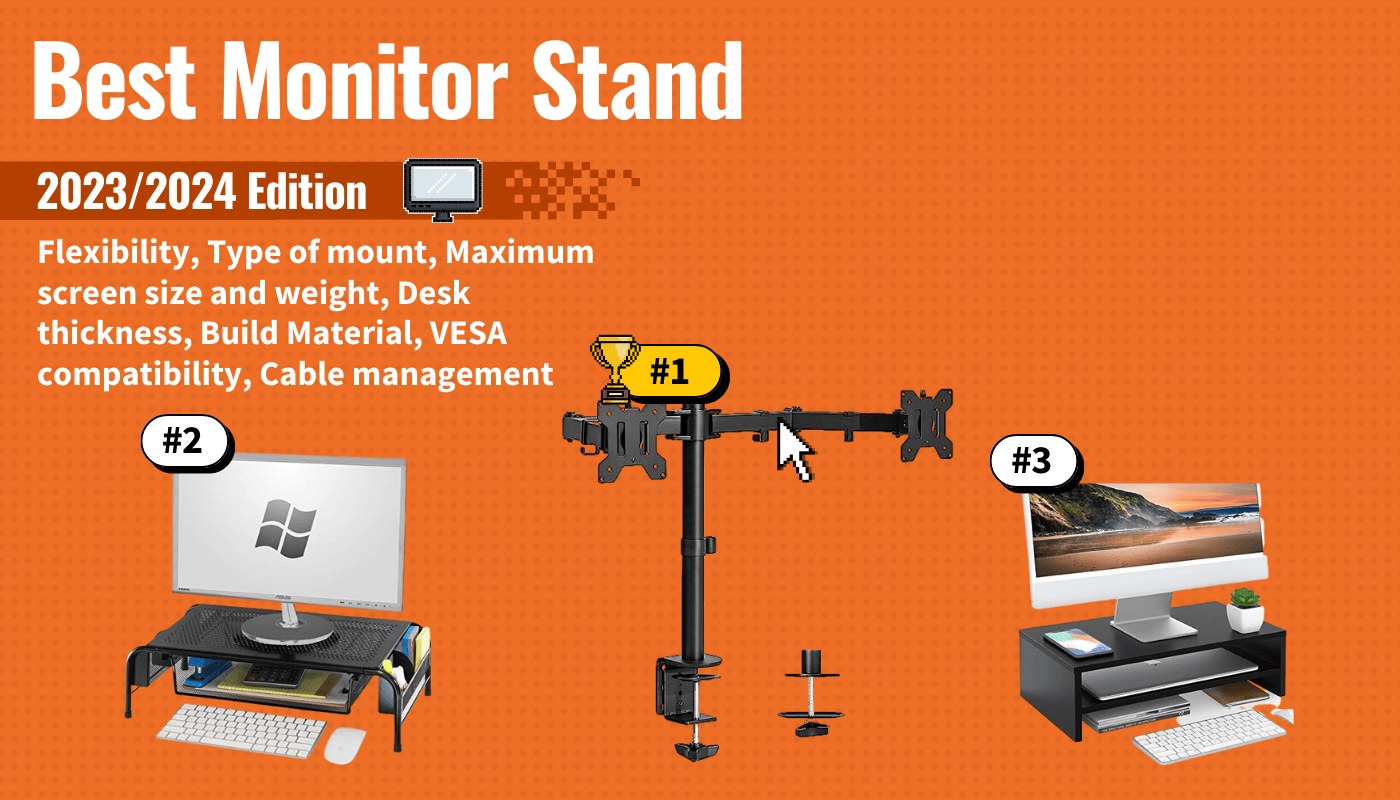 best monitor stand featured image that shows the top three best computer monitor models