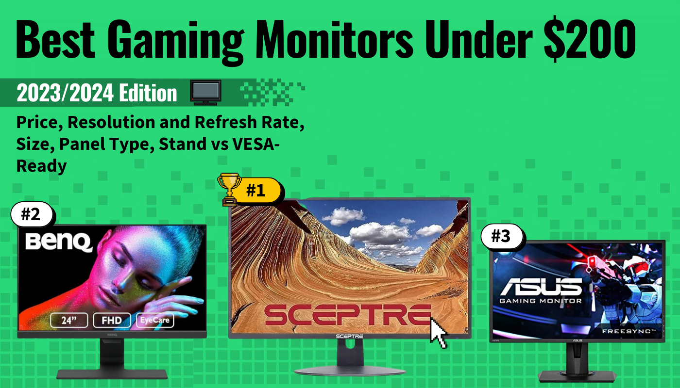 best gaming monitors under 200 featured image that shows the top three best gaming monitor models